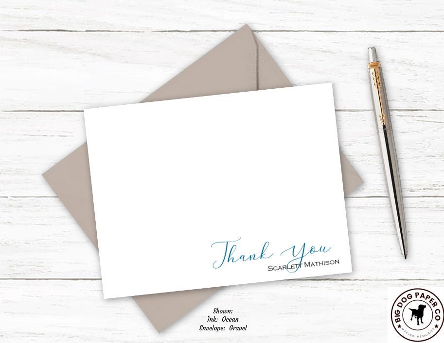 Thank You Note Card Set | Set of 10 with Envelopes | Choose Colors | Personalized Notecards w- Name | Signature Script Thank You | T522
