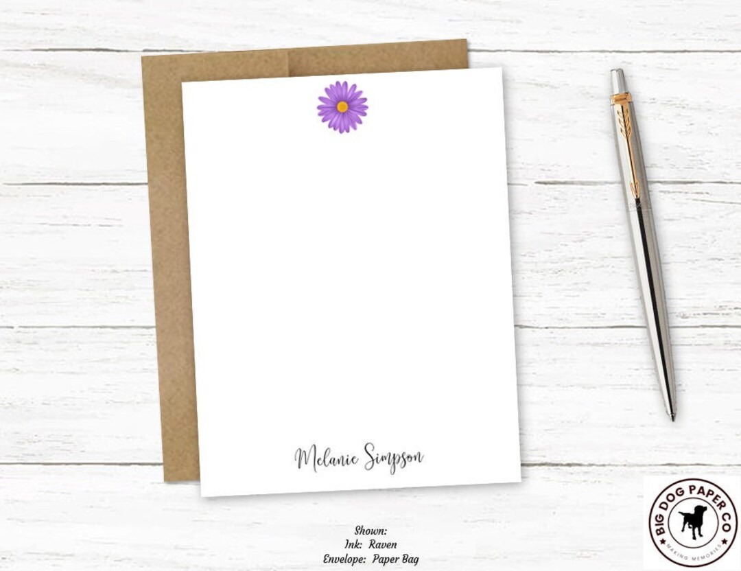 Lavender Daisy Personalized Note Card Set | Stationery Cards ...