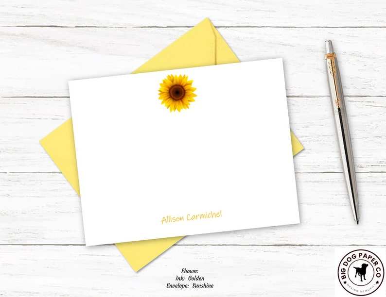 Sunflower Personalized Note Card Set | Stationery Cards | Custom ...