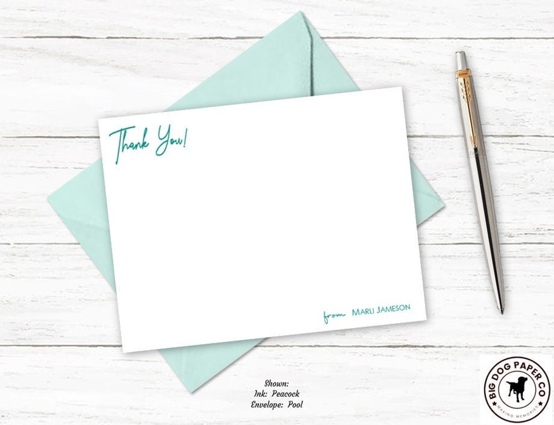Thank You Note Card Set | Set of 10 With Envelopes | Choose Colors ...