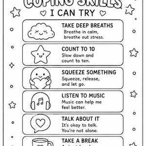 Pagine da colorare per bambini sulla regolazione emotiva: Pacchetto ABA sulle strategie di coping n. 2 (Download digitale)