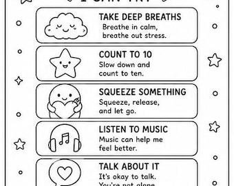 Emotional Regulation Coloring Pages for Kids: ABA Coping Skills Bundle #2 (Digital Download)