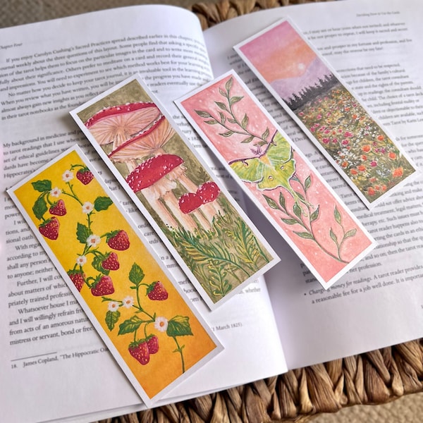 Printed Art Bookmarks | Cottage Core | Original Watercolor Painted | 2" x 6" inch