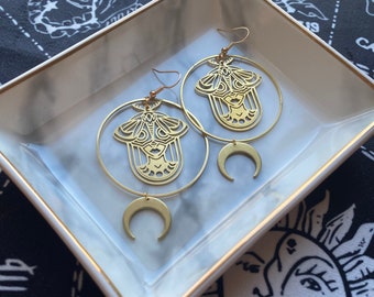 The Lydia • butterfly earrings • gold boho earrings • celestial earrings• dangle drop earrings • statement earrings • moth moon earrings