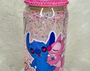 Vaso de globo de nieve del día de San Valentín de 12 oz. / Purpurina / Puntada / Ángel