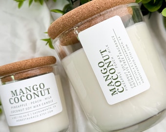 Mango Coconut Milk Non Toxic Scented Candle, Coconut Soy Wax, Phthalate Free Fragrance, Essential Oil, Wood Wick, Handmade, Fruity Aroma