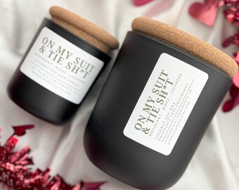 Suit & Tie Non Toxic Scented Candle, Coconut Soy Wax, Phthalate Free Fragrance, Essential oil, Crackling Wood Wick, Valentines gift, Cologne