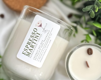 Espresso Martini Non Toxic Scented Candle, Coconut Soy Wax, Phthalate Free Fragrance, Essential Oil, Crackling Wood Wick, Handmade, Cocktail