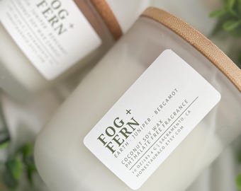 Fog Fern Non Toxic Scented Candle, Coconut Soy Wax, Phthalate Free Fragrance, Essential Oil, Wood Wick, Handmade, Aromatherapy, Masculine
