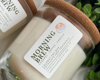 Morning Brew, Coffee Shop Non Toxic Scented Candle, Coconut Soy Wax, Phthalate Free Fragrance, Essential Oil, Crackling Wood Wick, Handmade