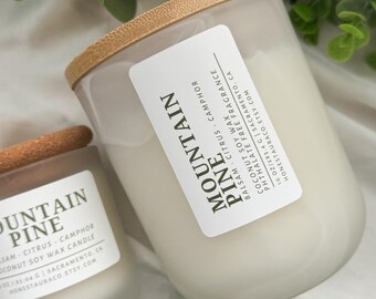 Mountain Pine Non Toxic Scented Candle, Coconut Soy Wax, Phthalate Free Fragrance, Essential Oil, Wood Wick, Handmade, Aromatherapy, Balsam