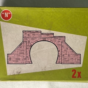 Aurora Postage Stamp 2 Tunnel Portals Two Track Bridge Building series Micro N Scale 9mm vintage model kit train un-built with original box
