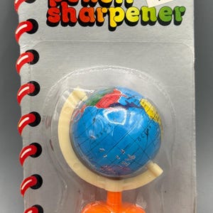 Earth Globe fun mini pencil sharpener vintage 80s unused package dime store old stock