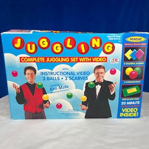 Vintage Juggling balls & Scarves unused store old shop stock w/ instructional VHS tape new original packaging quality 1996 Marshall Brodien