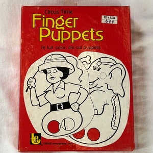Vintage unused Circus Time Finger Puppets Trend Enterprises 1975 sealed 16 full color die cut puppets MIB