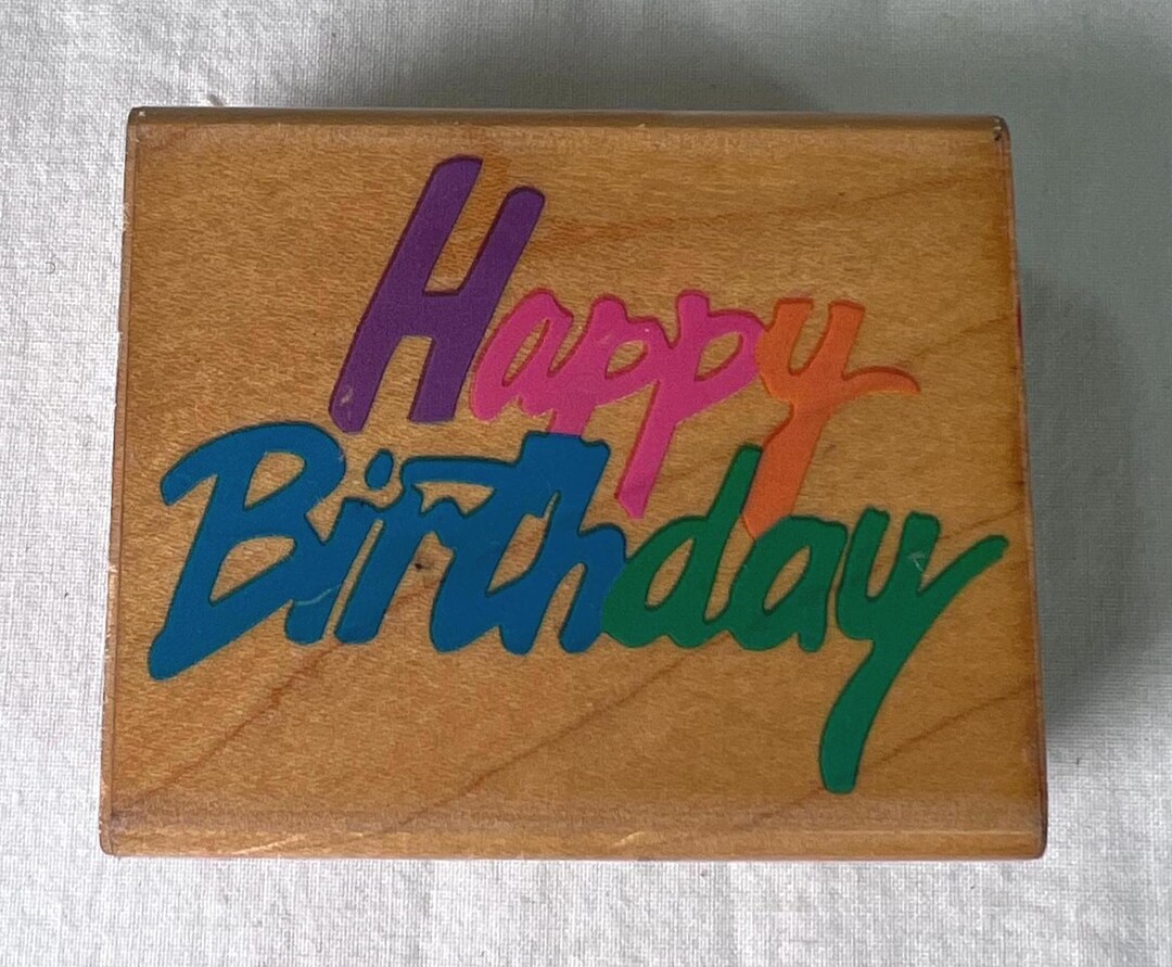 Happy Birthday - Posh Impressions Vintage Rubber Word Wood Mounted ...