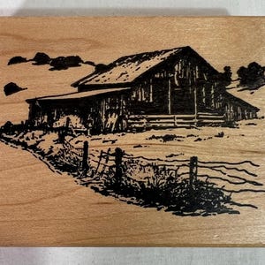 Ann-Ticipations 1996 vintage rubber stamp barn farm homestead wood mounted nice 3 x 4" holiday decor letter fun!