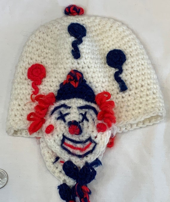 Clown infant baby hat vintage hand crocheted knit 