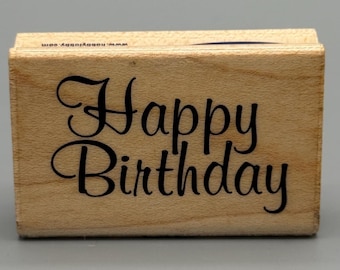 Stampabilities vintage rubber stamp Elegant Happy Birthday wood mounted 1.5 x 2.5 !