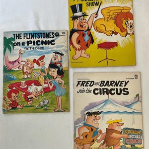 The Flintstones vintage Kinderbuch Lot von 3 Fred Barney Zirkus Snallygaster Show-Picknick mit Dino Hanna-Barbera 1972 Pebbles !