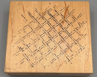 Chain link fence cross hatch pattern rubber stamp wood 3.75x4 UNUSED Club Scrap limited