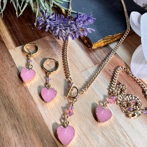 Pink Heart Charm necklace set