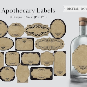 Apothecary Label, Potion Labels Round Blank Digital Printable Miniature Grimoire Gothic Goth Herbs Bottle Jar Tags Frames Witchcraft Wizard