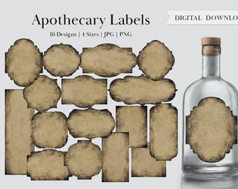 Distressed Apothecary Labels, Vintage Blank Potion Labels for Bottles, Printable Digital Gothic Herb Jar Scrapbook DnD Junk Journals