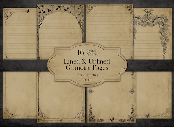 Lined &amp; Unlined Grimoire Pages 2 Blank Journal Paper Spell - Etsy