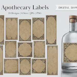 Rectangle & Square Apothecary Label Potion Labels Blank Digital Printable Miniature Gothic Herbs Bottle Jar Witchcraft Wizard Tags Frames