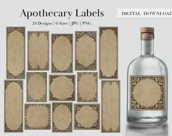 Rectangle & Square Apothecary Labels, Vintage Blank Potion Labels for Bottles, Printable Digital Gothic Herb Jar Wizard DnD Junk Journals