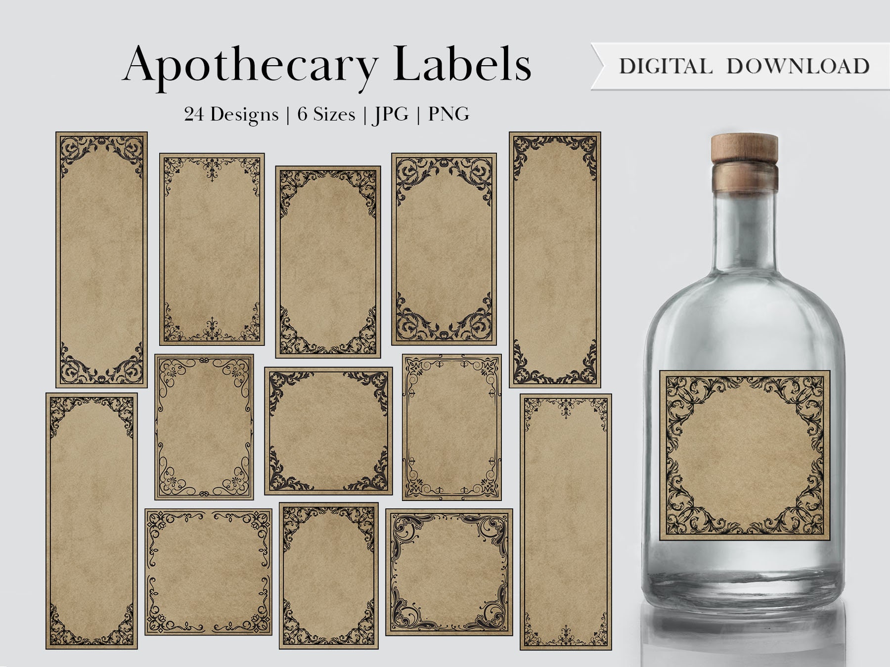 APOTHECARY 30x40 Mm Oval Digital Paper Goth Apothecary Labels