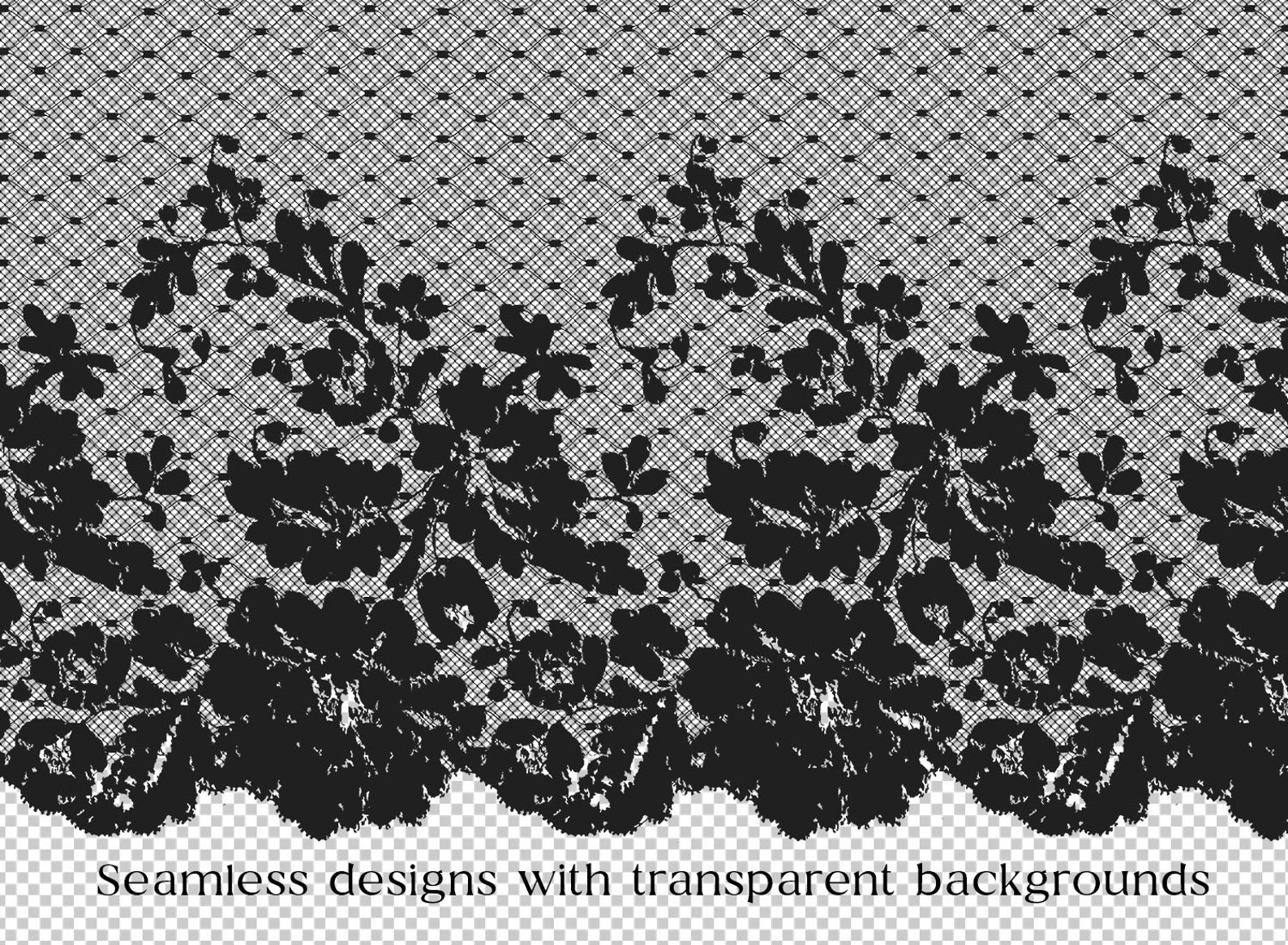 Black Lace Overlays, Transparent Digital Paper, Seamless Pattern ...