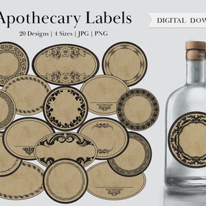 Runde Apotheker Etiketten, Trank Etikett Kreis Oval leer Digital druckbare Miniatur Grimoire Gothic Kräuter Jar Hexerei Zauberer Tags Rahmen