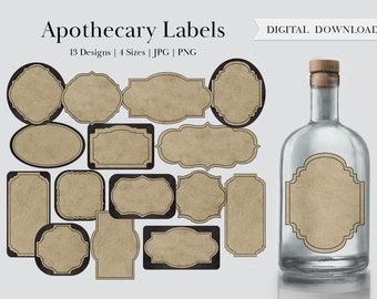 Blank Apothecary Labels, Potion Label Round Digital Printable Miniature Halloween Herbs Bottle Jar Witchcraft Wizard Tags Frames