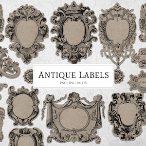 Antique Embellished Apothecary Labels, Vintage Blank Ornamental Potion Labels for Bottles, Printable Digital Herb Jar, DnD & Junk Journals
