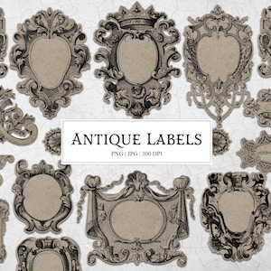 Antique Embellished Apothecary Label, Potion Labels Blank Round Ornamental Digital Printable Miniature Gothic Goth Herbs Old Tags & Frames