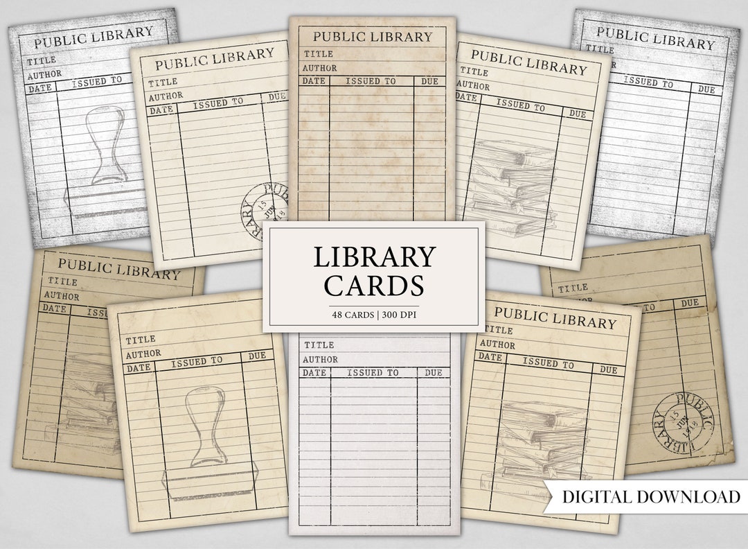 Vintage Library Cards, Aged & Shabby Library Card, Blank, Junk Journal