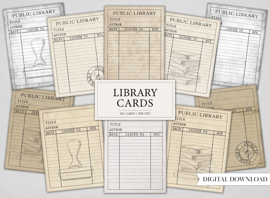 Vintage Library Cards, Aged & Shabby Library Card, Blank, Junk Journal ...