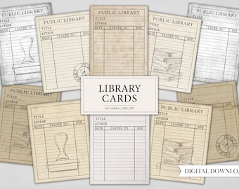 Vintage Library Cards, Aged & Shabby Library Card, Blank, Junk Journal, Ephemera, Postal Stamps, Printable Digital Collage Sheet