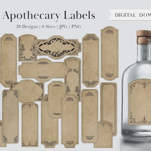 Lege Apotheker Label, Potion Labels Rechthoek Digitale Afdrukbare Miniatuur Gothic Sier Grimoire Kruiden Hekserij Wizard Tags Frames
