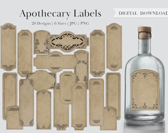 Rectangle Apothecary Labels, Vintage Miniature Blank Potion Labels for Bottles, Printable Digital Gothic Herb Jar Witch DnD & Junk Journals