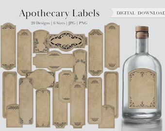 Blank Apothecary Label, Potion Labels Rectangle Digital Printable Miniature Gothic Ornamental Grimoire Herbs Witchcraft Wizard Tags Frames