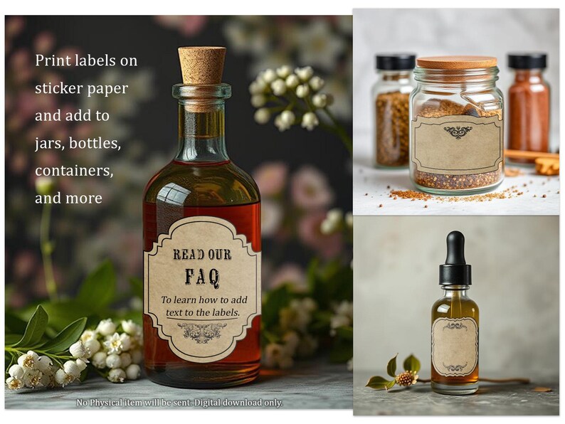 Apothecary Labels, Vintage Blank Potion Labels for Bottles, Printable Digital Gothic Herb Jar Wizard Witchcraft Scrapbook DnD Junk Journals image 5