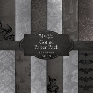 Gothic Paper Pack, Vintage Junk Journal Kit Bats, Skulls, Snakes, Spiders, Spiderweb, Clocks, Candles Witch Wicca Black & White Potion Label