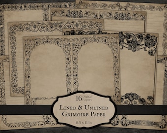 Lined & Unlined Grimoire Paper, Blank Journal Pages Spell Book of Shadows Junk Journal Witch Wicca Poe Gothic Halloween Background