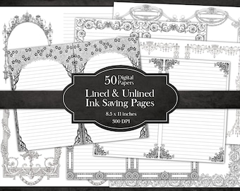 Lined & Unlined Ink Saving Journal Pages, Blank Editable Printable Paper Vintage Ephemera Grimoire Spell Book Witchcraft Wicca Gothic Poe