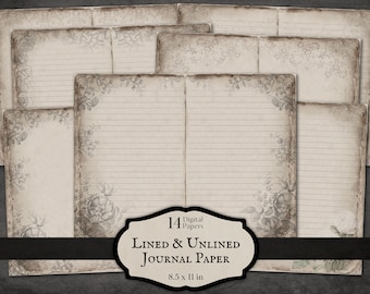 Lined & Unlined Journal Pages, Junk Journal Printable Vintage Ephemera Torn Old Tattered Book Digital Paper Blank Distressed Grimoire Gothic