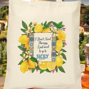 Sicilian Lemon Print Tote Bag: Italian Canvas Travel Bag