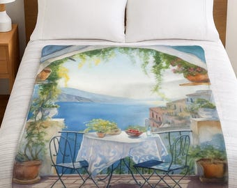 Mediterranean amalfi coast Sherpa Fleece Blanket | Coastal Italy View Riviera italy lovers